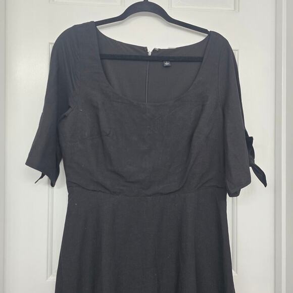 Women’s Linen Blend Black Midi Dress Coastal Minimalist OldMoney work to evening - Picture 5 of 14